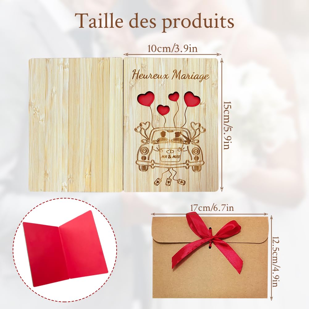 Carte De Vœux Mariage En Bois Laser - Cadeau Original Avec Enveloppe - Félicitations Mariage Anniversaire
