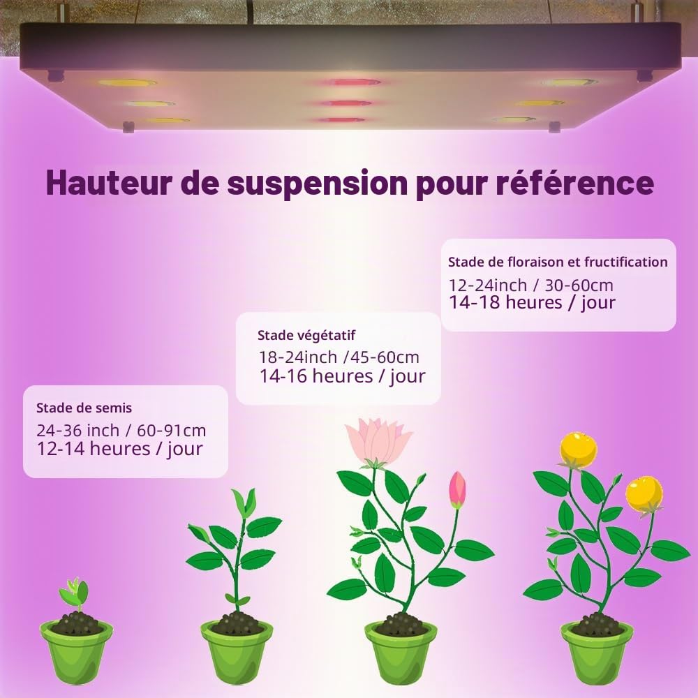 CANAGROW Lampe de croissance LED sans bruit - 900 W - Équivalent HPS - Lampe de croissance à spectre complet avec LED COB de qualité supérieure - 3 modes d'éclairage pour plantes d'intérieur, fruits
