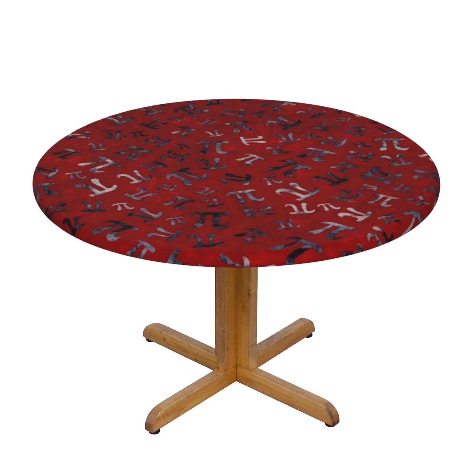 Lsjuee Round Fitted Tablecloth 40-44in Elastic Edged Table Cloth for Kitchen Dining Party Home Decor - Pi Red Math