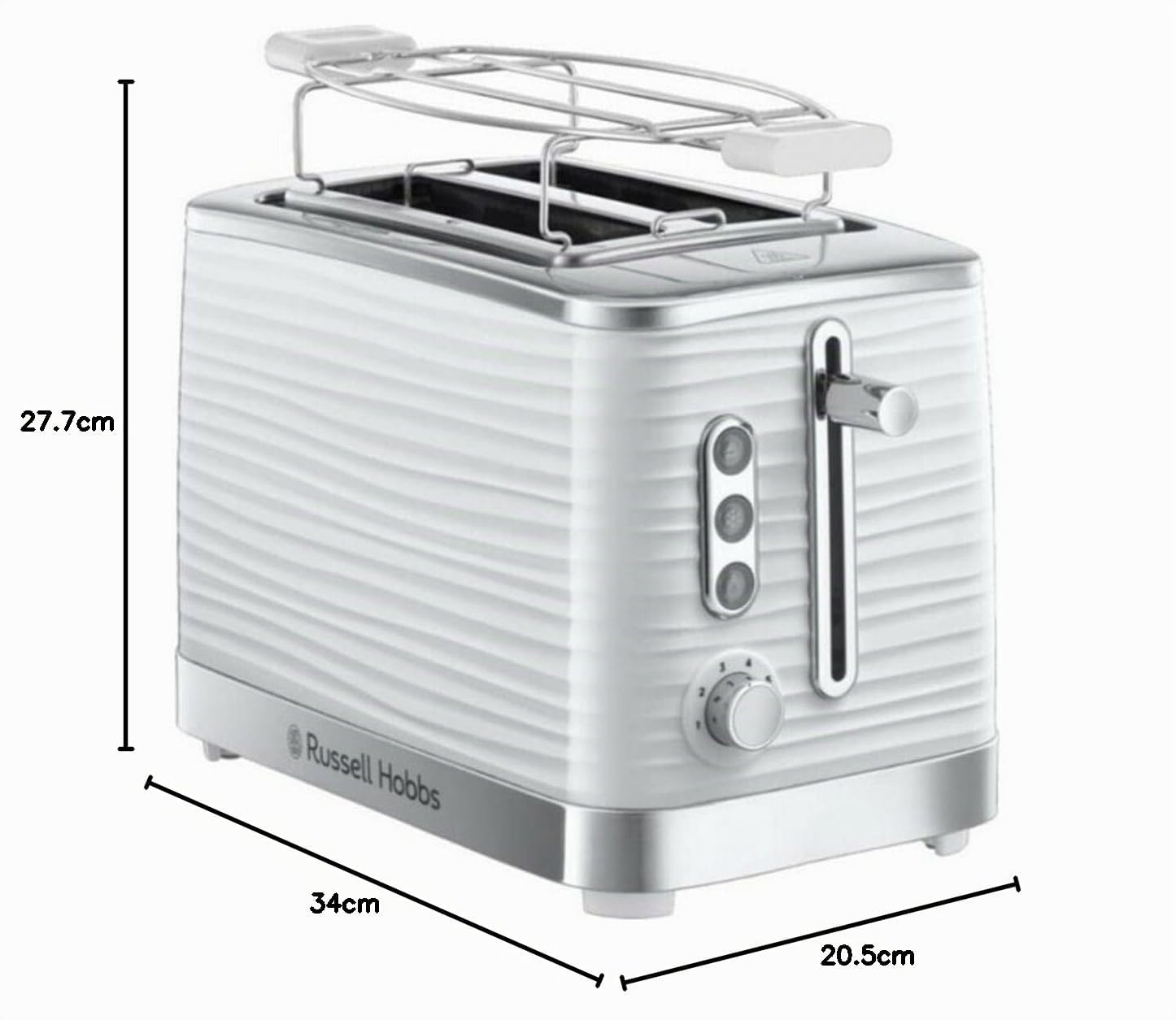 Russell Hobbs Grille pain [Fentes Extra Larges] Inspire Blanc (Design moderne, contrôle brunissage ajustable, tout type de pain, décongèle, réchauffe viennoiserie, ramasse-miettes) Toaster 24370-56