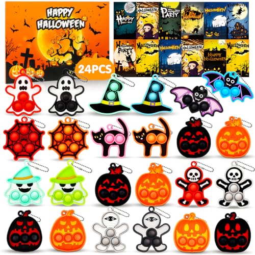 Halloween Party Favors for Kids 24 PCS Halloween Pop Fidget Keychain,Halloween Toys Treats for Kids,Halloween Goodie Bag Stuffers,Halloween Classroom Prizes,Halloween Fidget Toys - image 1