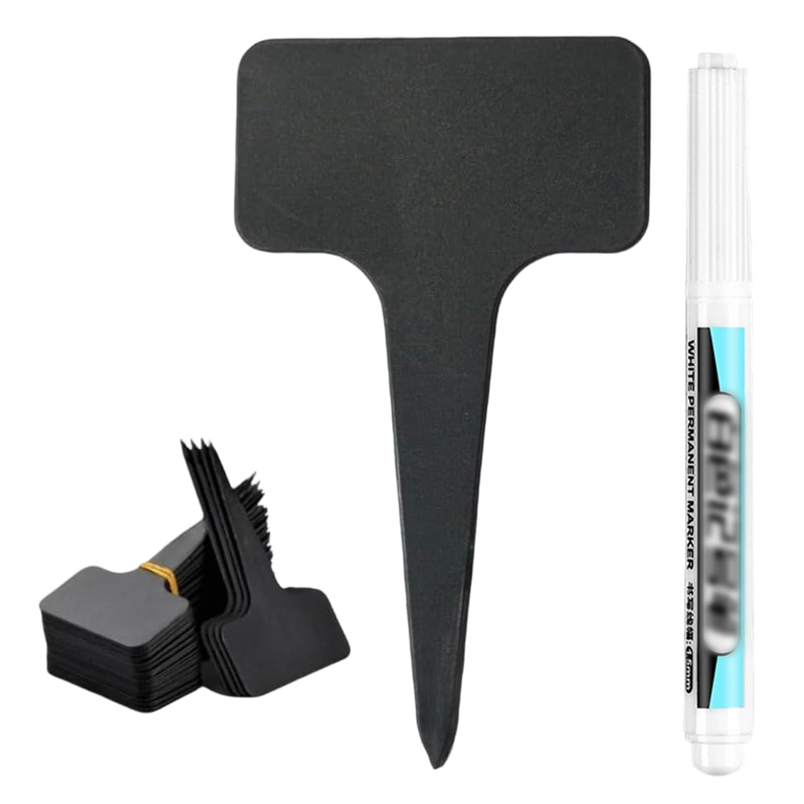 Alinw 100 Pcs Plant Labels with Pen, Black Plastic Plant Labels for Outdoor Plants Tags, Re-usable Gardening Accessories T-Type Plants Markers for Herb Pots Identification