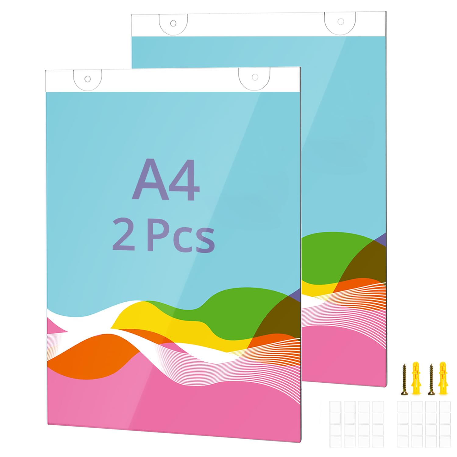 QWORK Acrylic Sign Holder 8.5x11, 2 Pack Crystal Acrylic Frame, Wall Mount& Hanging Plastic Paper Display Ad Frame for Restaurants, Office