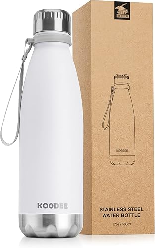 Miniatura 32 de koodee Botella de agua de acero inoxidable de 17 onzas con aislamiento al vacío de doble pared sin BPA, botella de agua deportiva a prueba de fugas