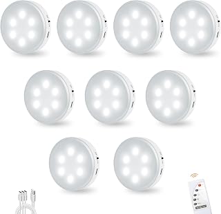 Puck Lights with Remote Control, Under Cabinet Lighting with Magnetic and Cordless, 1200mAh Rechargeable Closet Lights Stick On Lights for Under Cabinet,Hallway, Stairway,Closet (Cool White,9pcs)