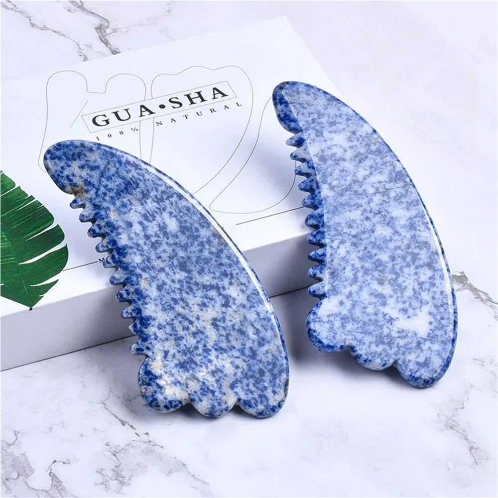 Großes Sodalith-Sägezahn-Gua-Sha-Werkzeug, Blaue Schönheitsprodukte, GuaSha-Massagestab, Hautpflege, Kopf-Akupunkturpunkt-Zeigekamm