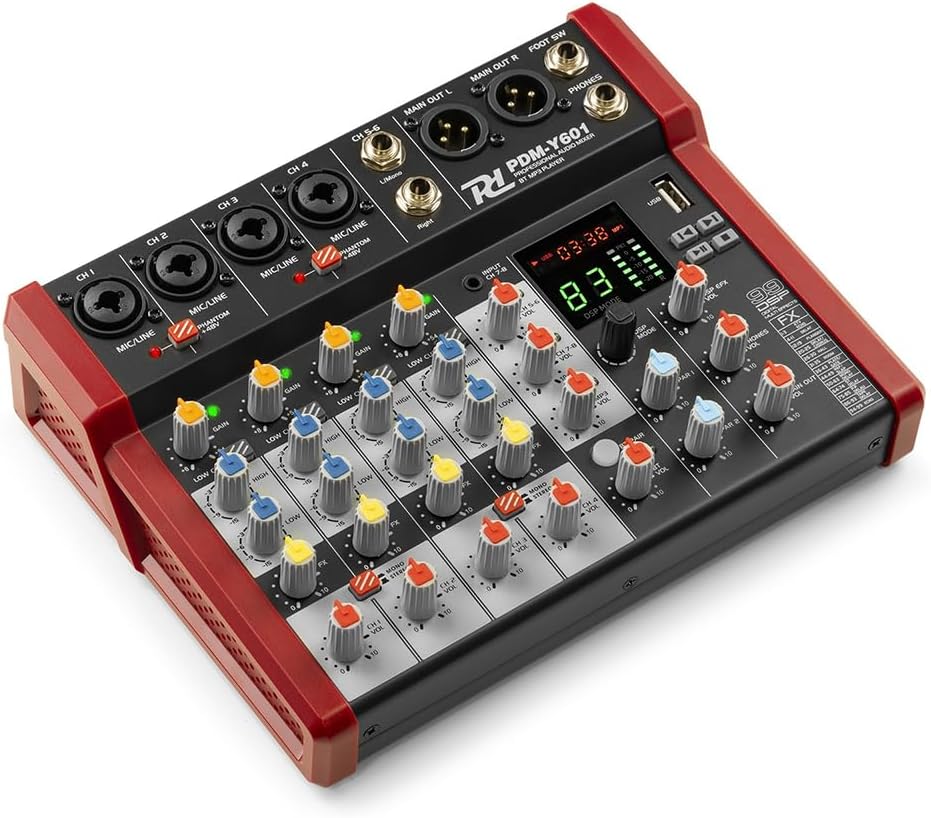 Power DynamicsPDM-Y601 6 Channel PA Mixer with Built-in DPS Effects, Bluetooth and USB MP3 Music Mixing
