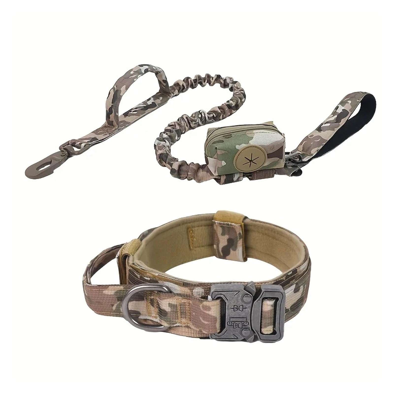 Collier militaire pour chien avec boucle en métal robuste et poignée de dressage