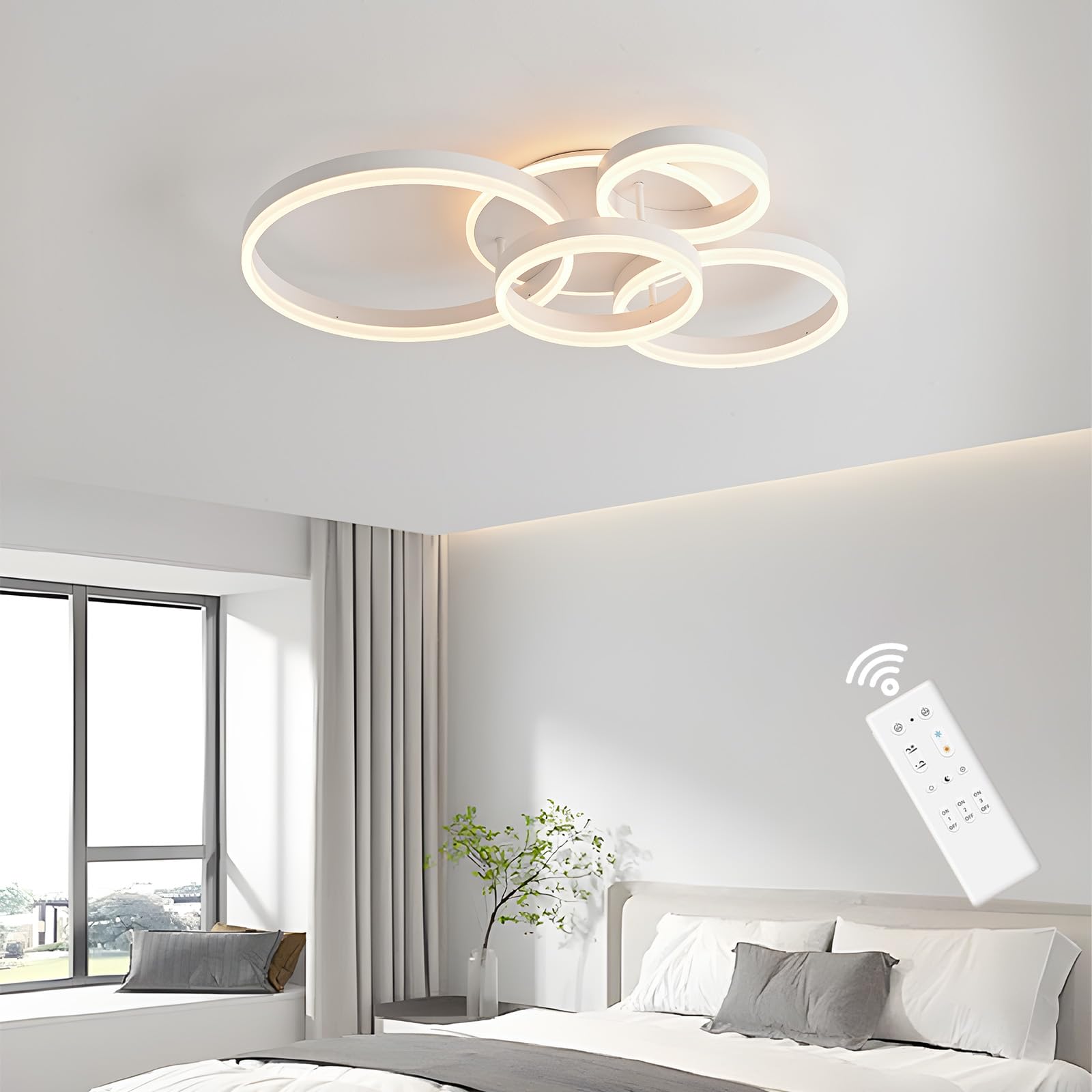 LXJCSM LED Deckenleuchte, 72W Dimmbar Deckenlampe, Modern Lampe Wohnzimmer 78cm 5-Ring Led Lampen Deckenlampen, Aluminium Led Deckenlampe für Schlafzimmer Wohnzimmer Büro Arbeitszimmer (Weiß)