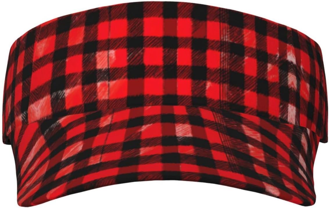 Plaid Red and Black Print Sports Sun Visor Hats Adjustable Running Golf Tennis Sun Cap for Women Men