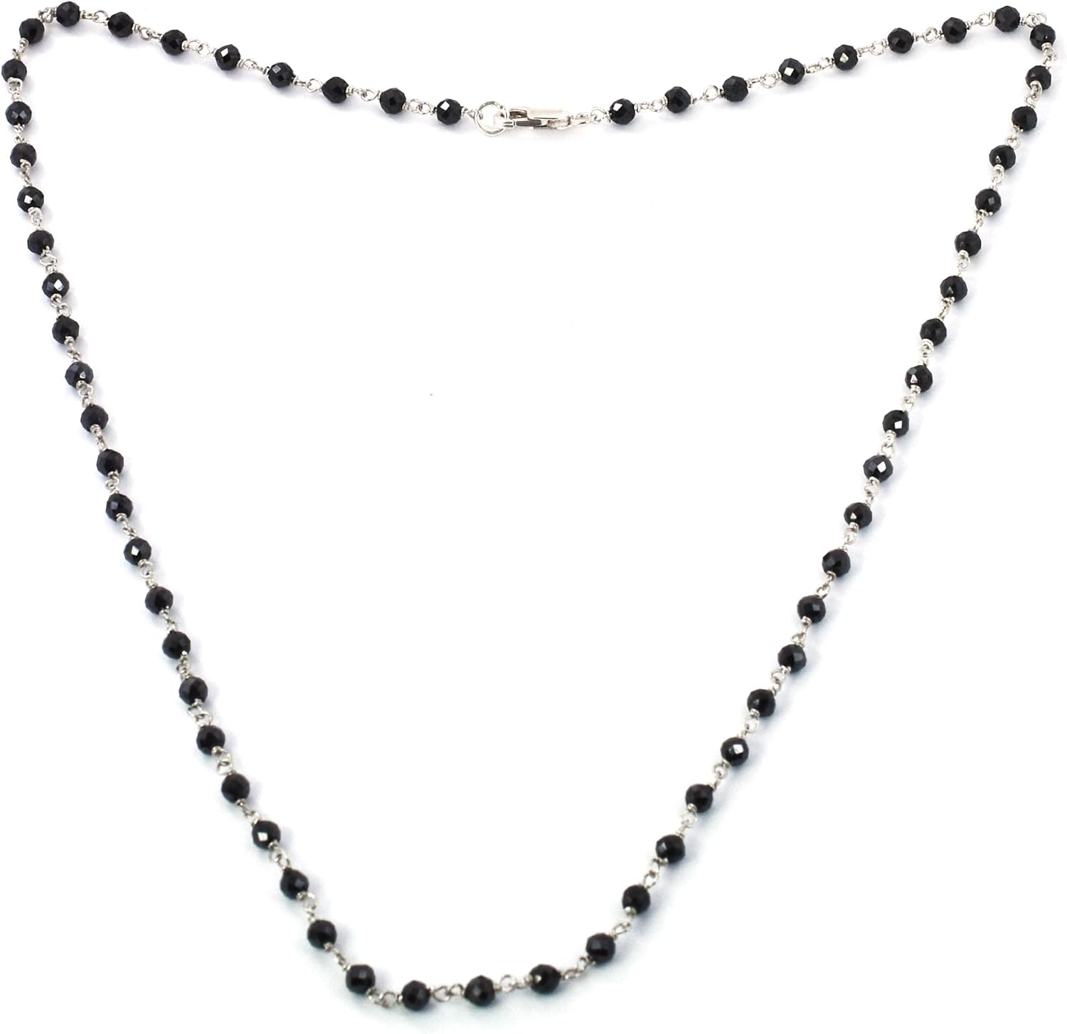 skyjewels 2-2.5 mm Certified Round Faceted Black Diamond Beads Chain Necklace, 20 Inches, Great Shine