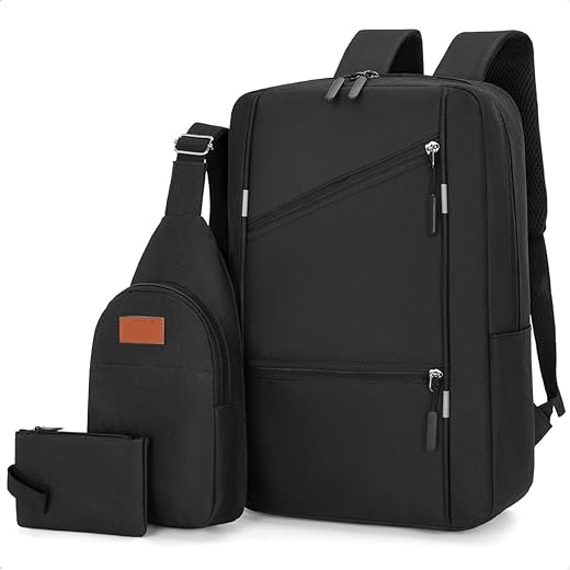 Kit Mochila Notebook Escolar 3 Peças Bolsa Executiva Masculina Feminina Reforçada Para Laptop 15,6 Conjunto Estojo + Shoulder Bag (Preto, 15.6")