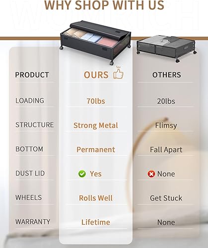 Miniatura 7 de Contenedores de almacenamiento debajo de la cama con ruedas, almacenamiento de zapatos debajo de la cama, cajones de almacenamiento debajo de la