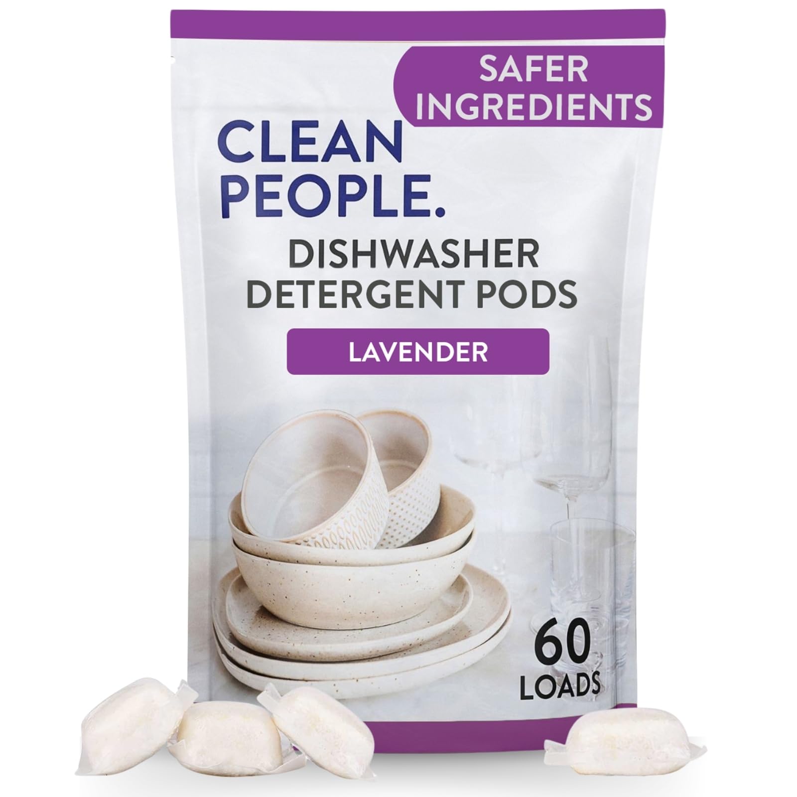 The Clean People Dishwasher Detergent Pods | Cuts Grease and Rinses Sparkling Clean | Residue-Free | Lavender, 60 Pack