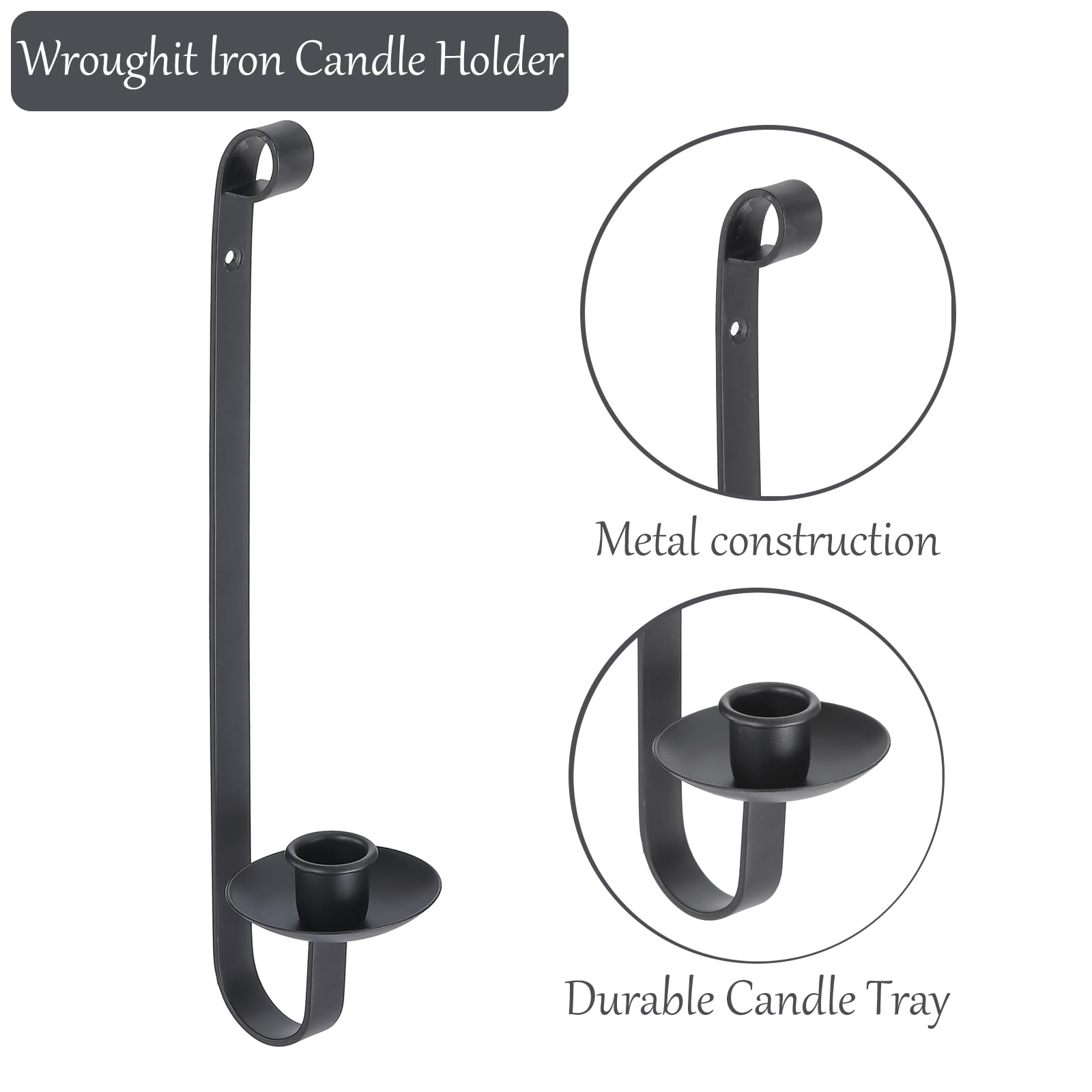 Metal Candle Sconces Wall Decor Set of 2,Modern Black Candle Holders,Wall Candle Sconces Hanging for Living Room Farmhouse Fireplace Wedding