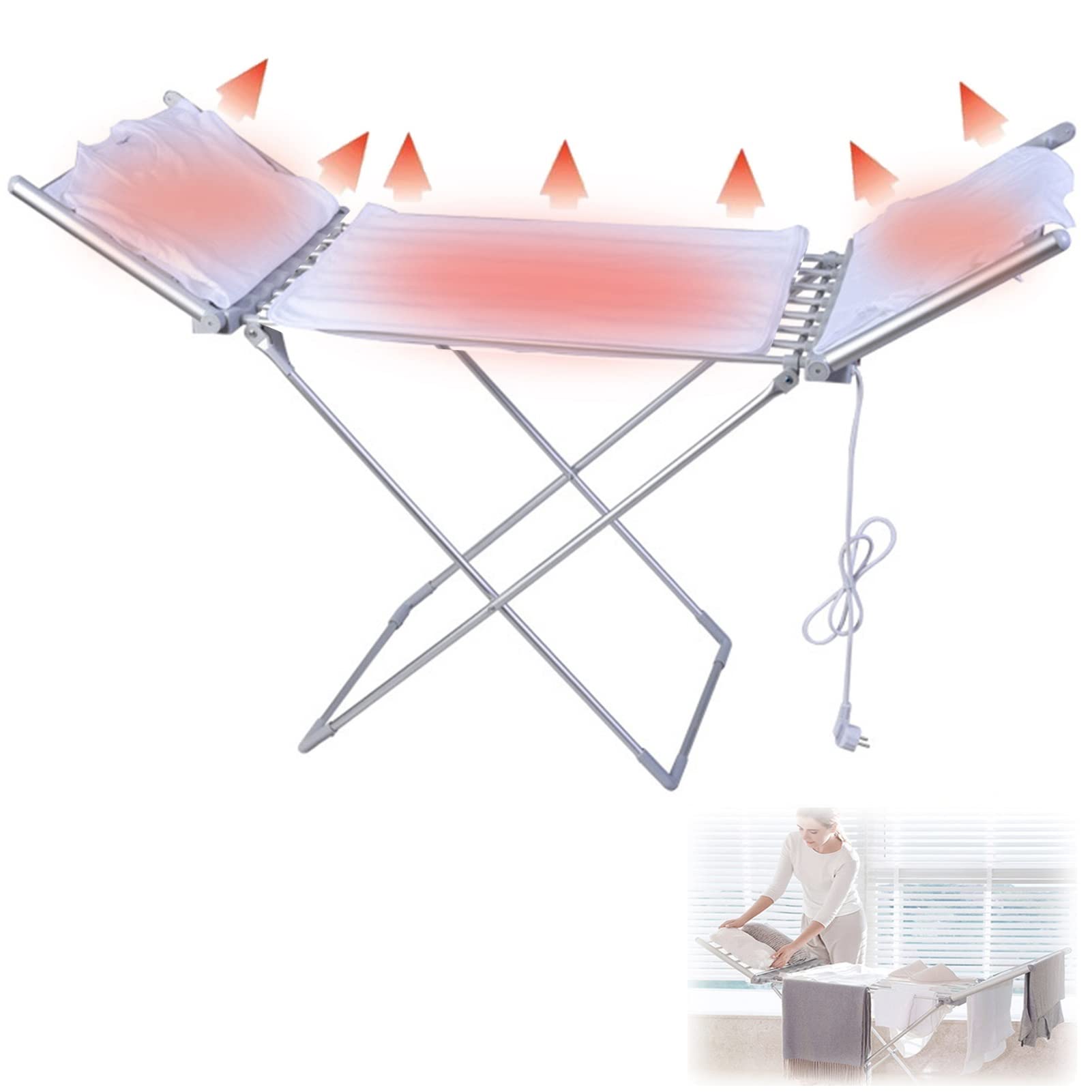 Tendedero De Ropa con Calefacción Eléctrica (18 Barras), Calentador de Toallas Plegable de 230W, Secado rápido de Ropa, Perchero Interior de Bajo Consumo