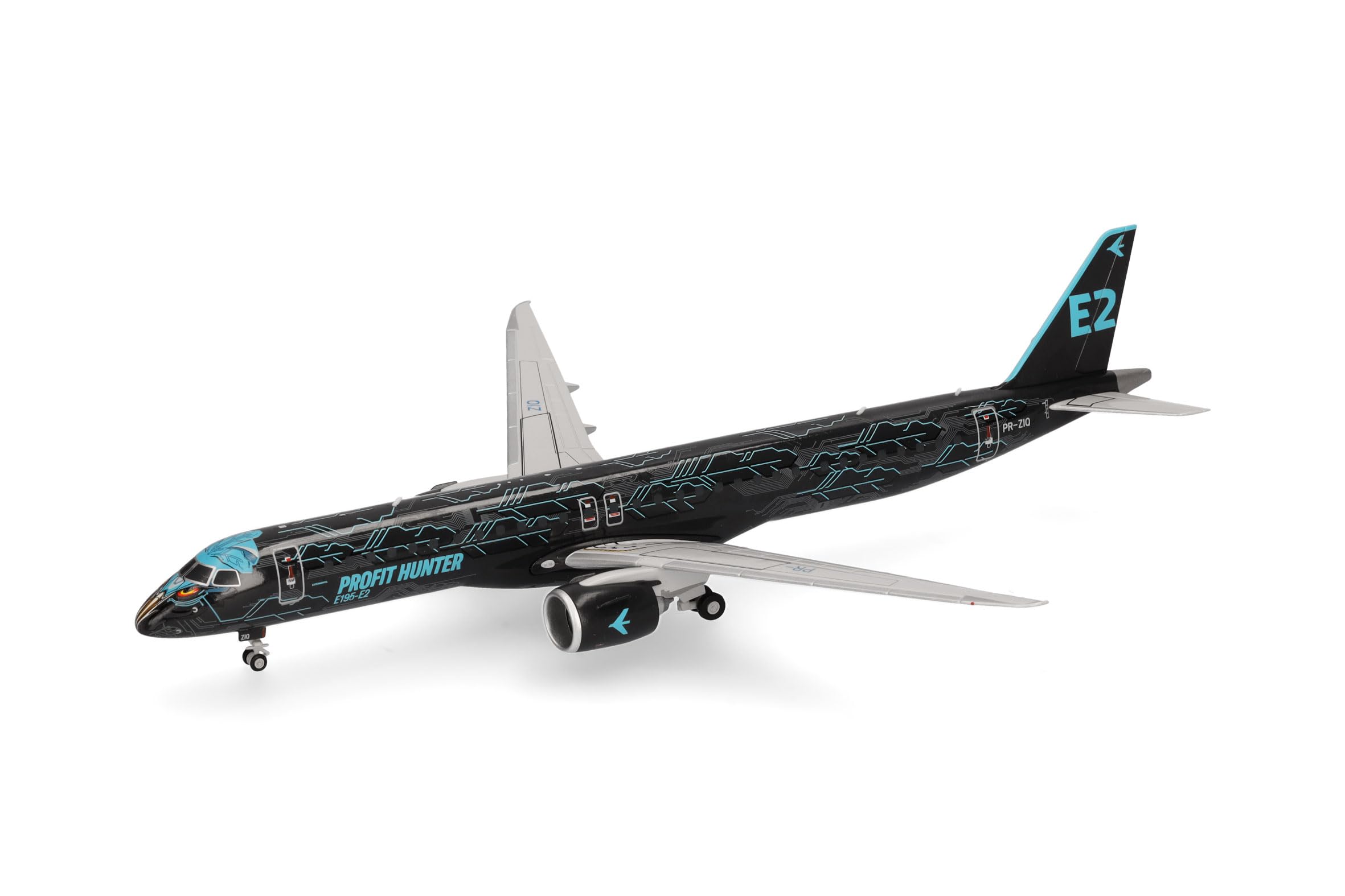 herpa 572989 Modellflugzeug Embraer E195-E2 Tech Eagle, Miniatur im Maßstab 1:200, Sammlerstück, Modell ohne Standfuß, Kunststoff Miniaturmodell, Schwarz