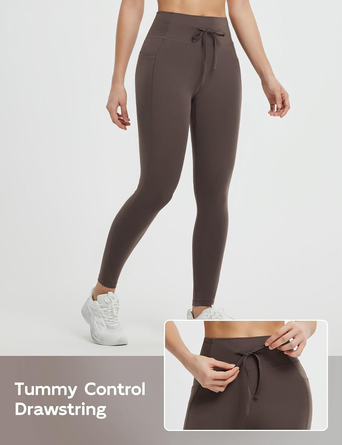 baleaf Workout Leggings for Women with Pockets Drawstring Tummy Control Scrunch Butt 7/8 Ankle Petite Yoga Pants Running - Image 5