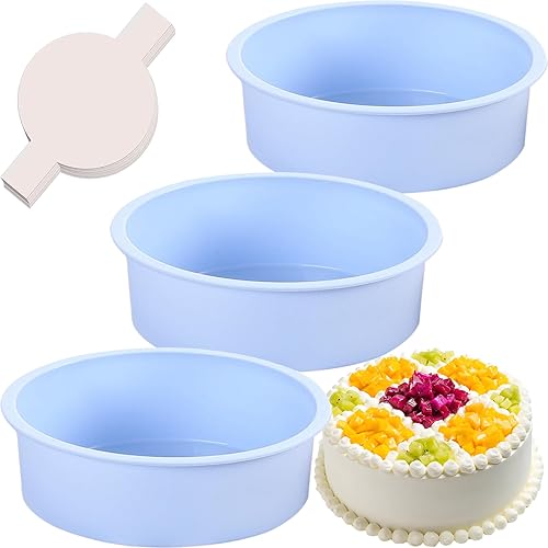 Miniatura 16 de Moldes redondos de 4 pulgadas para hornear, paquete de 3 moldes de silicona para pasteles con 100 piezas de papel pergamino, moldes antiadherentes