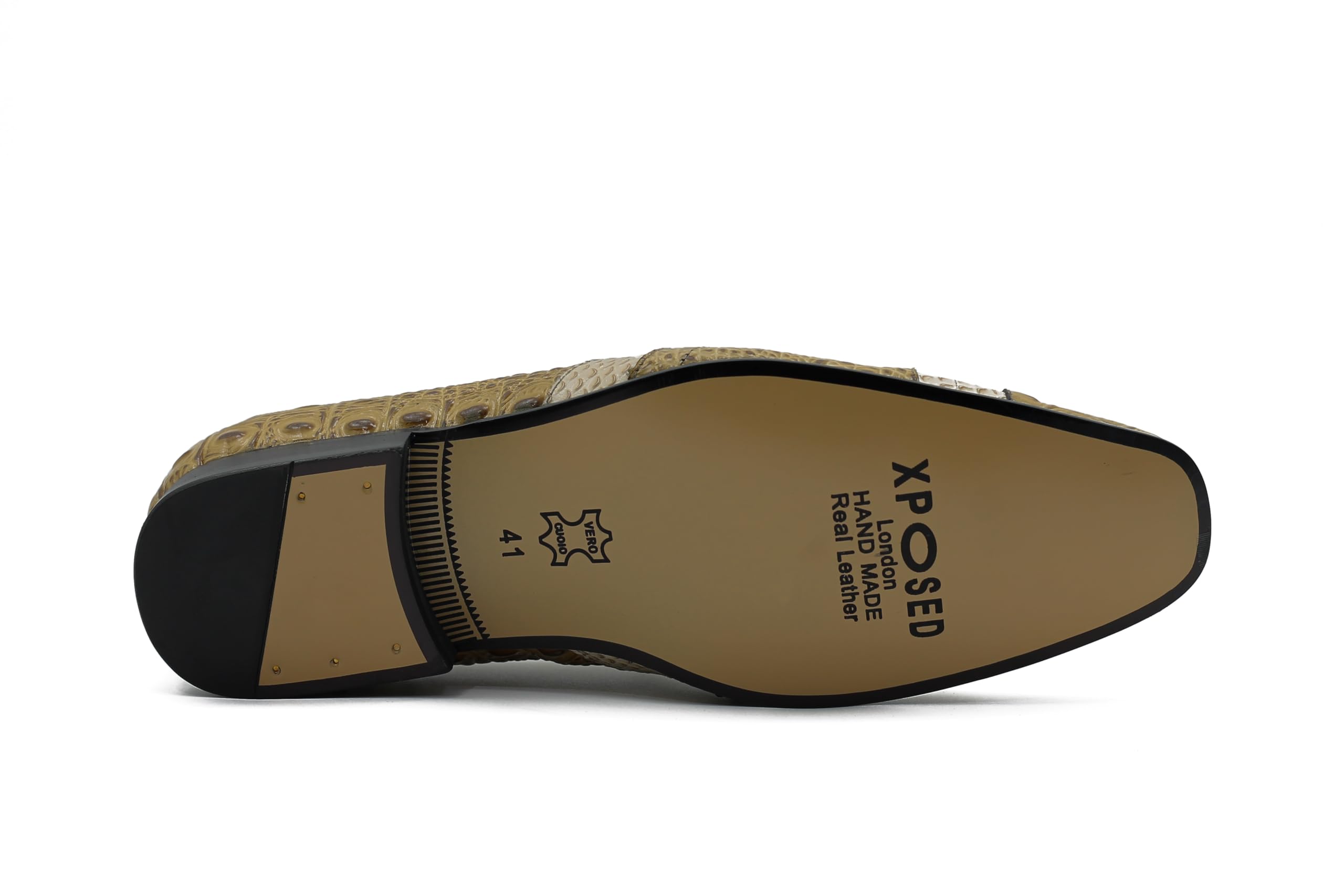 Mocasines con Estampado de Piel de Serpiente Pulida de Cuero auténtico Beige de 2 Tonos para Hombre Zapatos sin Cordones para Vestido de Fiesta