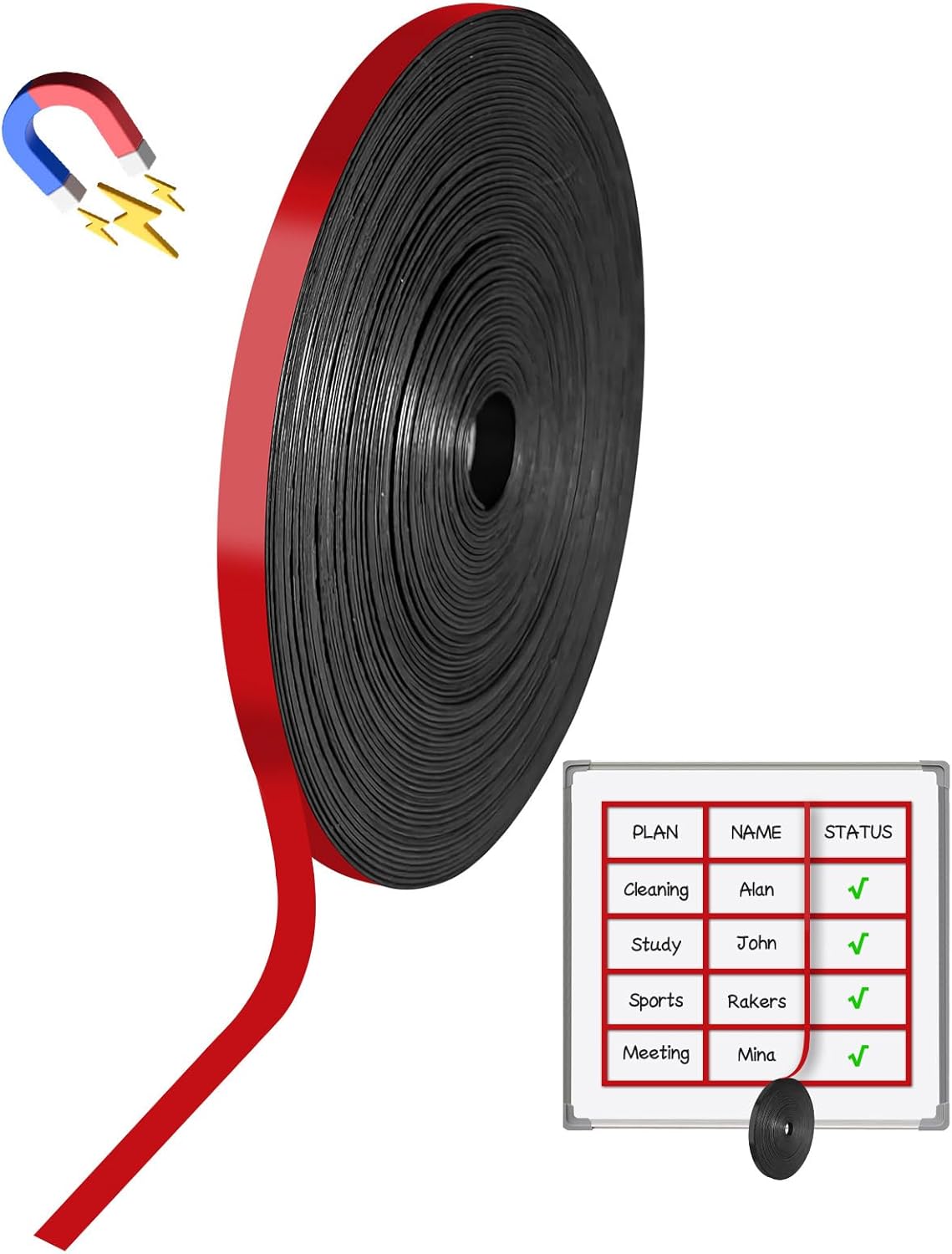 Magnetic Whiteboard Border Strips - 6 Rolls, 1/5 inch x 30 feet Thin Magnetic Strips for Classroom Whiteboard Dividers, Reusable Magnet Borders for Office, School, and Art Marking Lines(Mixed Colors)