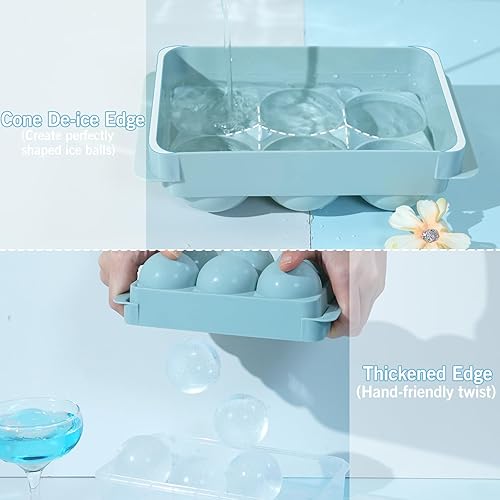 Miniatura 3 de WIBIMEN Moldes grandes para cubitos de hielo, molde para cubitos de hielo de whisky que ahorra espacio, moldes redondos para cubitos de hielo sin