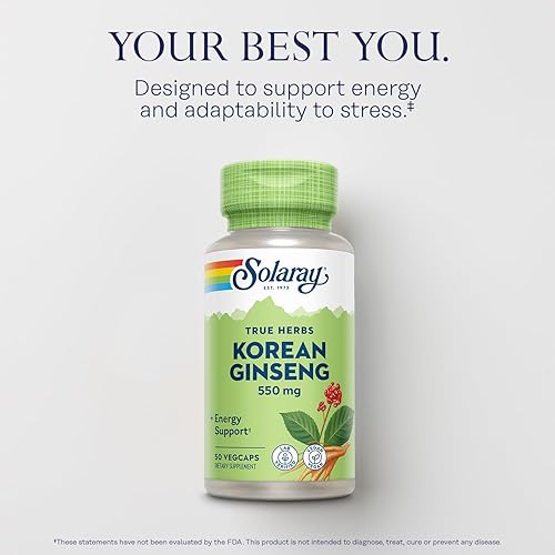 Vista 4 de SOLARAY Ginseng coreano 550 mg - Raíz de ginseng - Suplementos de estrés, resistencia física y energéticos - Sin OMG, vegano, verificado