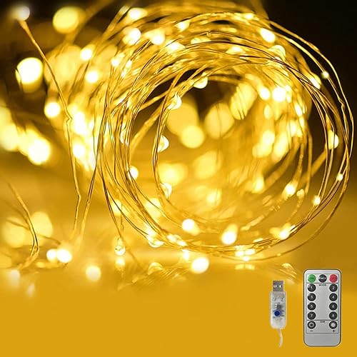 Fantasee Luces de Cadena de Alambre de Cobre USB Alimentadas Luces de Hadas LED 8 Modos con Temporizador Control Remoto para Hogar Dormitorio Fiesta