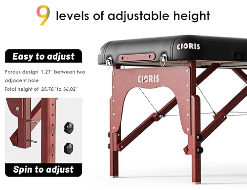 Miniatura 34 de CLORIS Mesa de masaje profesional de 84 pulgadas, portátil, 3 plegables, ligera, para salón facial, spa, cama de tatuaje, altura ajustable con bolsa
