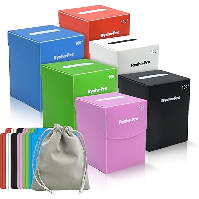 6 Pack 100+ Double-Sleeved Card Deck Box for MTG, Commander Card Case with 12 Dividers & 1 Dice Bag, Bulk Trading Card Storage Box for PTCG/Magic/CCG/TCG, Sports Cards, Colorful