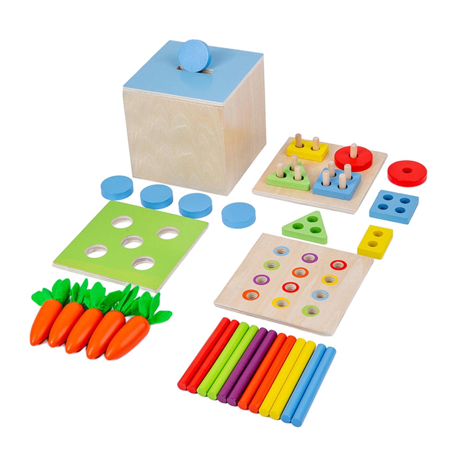 Qianly Set di Costruzioni in Legno, Fattoria, Frutteto E Mattoncini Fai-da-Te per Bambini Piccoli, Multicolore, Scatola di Intelligence 4 in 1