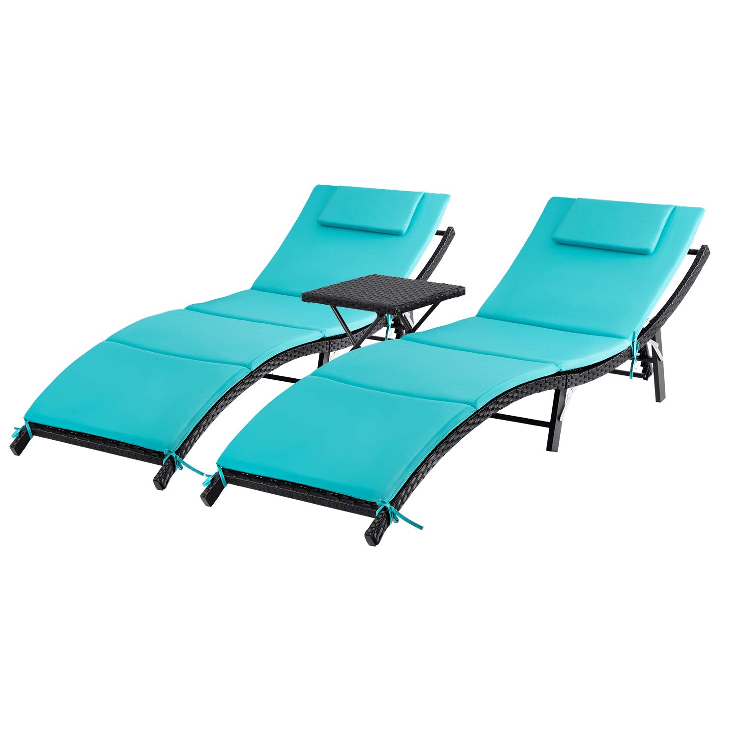 GUNJI Chaise Lounge Chairs for Outside 3 Pieces Patio Adjustable Lounge