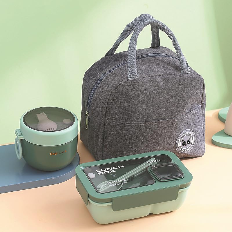 USGLOBL Lunch Box Adults Kids, Bento Lunch Box Adults with Lunch Bag,Utensils,Oats Container and Cutlery,Bento Box Microwave Safe,Food Storage Box Sandwich Box for Work School Office