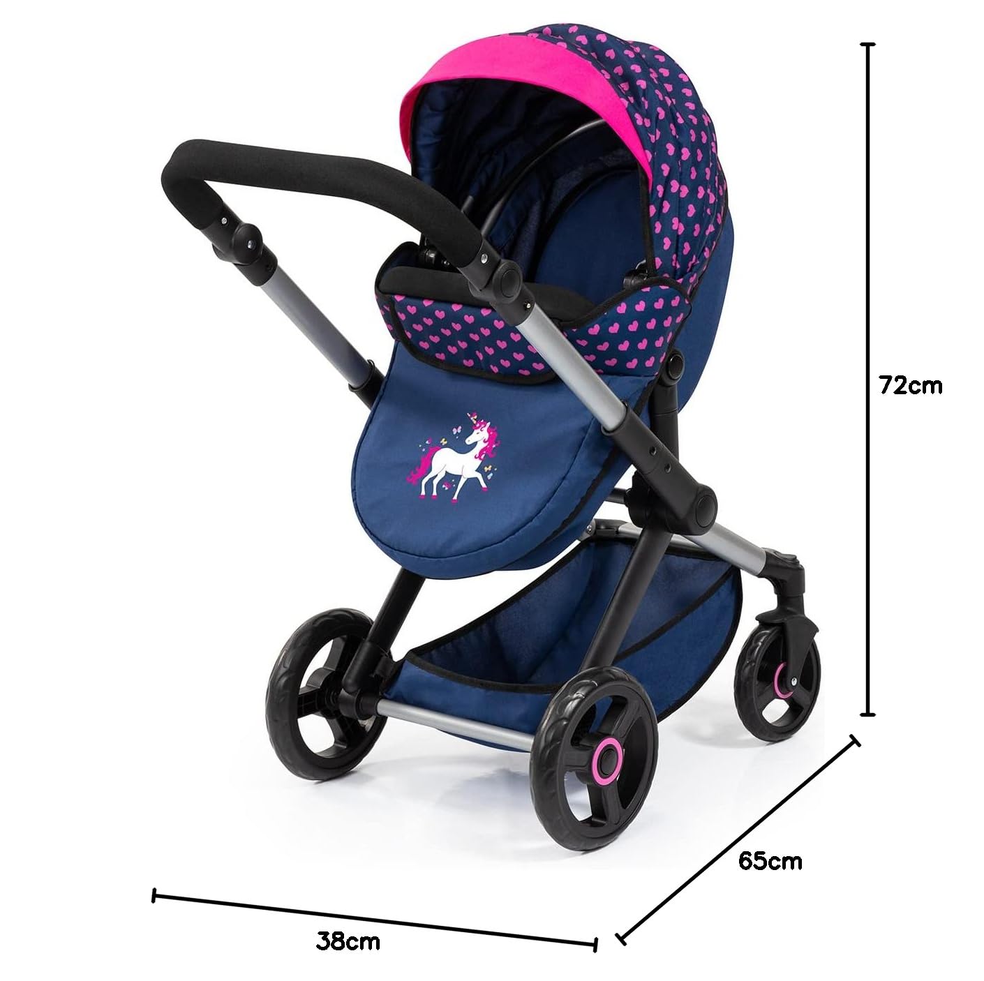 Bayer Design Poussette Landau pour poupée Xeo avec Sac | transformable en poussette canne pour poupon, hauteur réglable, poignée réversible, sac à bandoulière, panier intégré