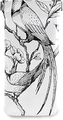 susiyo Ink Birds in Chinoiserie Style Glasses Case Portable Microfiber PU Leather Soft Sunglasses Bag Eyeglasses Pouch Holder Squeeze Top for Women Men