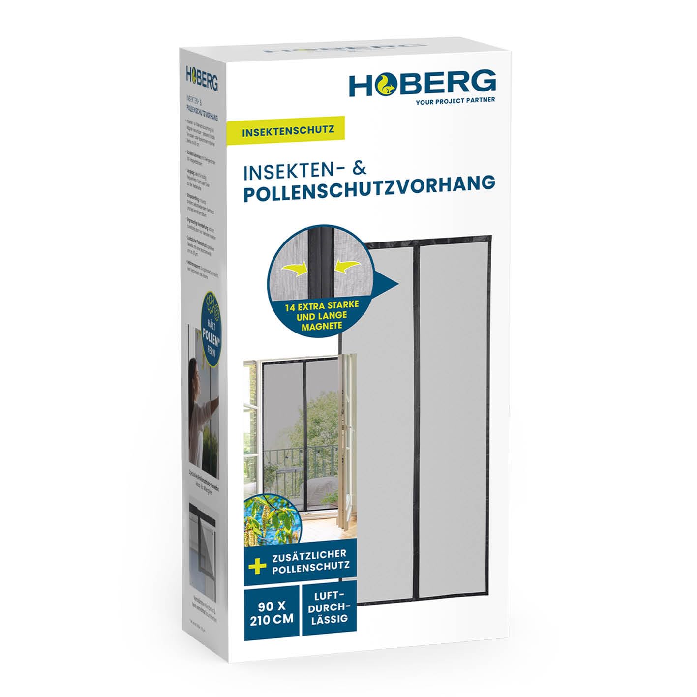 HOBERG Insect & Pollen Protection Curtain, Fly Screen Door with XXL Magnetic Tapes, Insect Protection for Balcony Door, Pollen Protection Grille, Also Ideal as a Fly Curtain, 90 x 210 cm