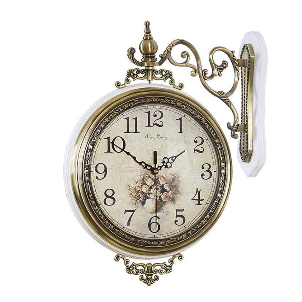 Horloge murale double face en métal de grande taille pour grand salon européen