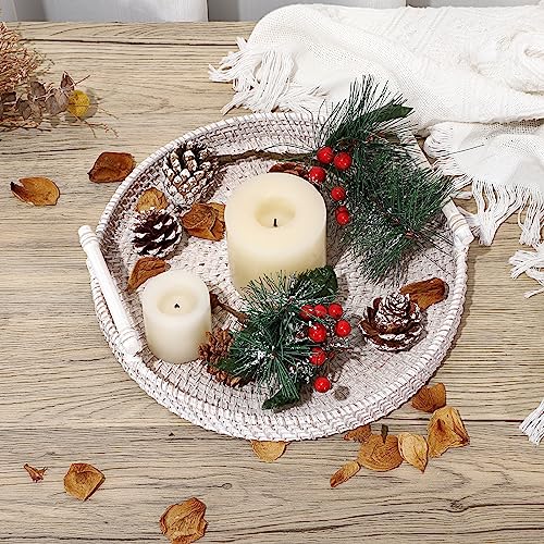 IGNPION Round Rattan Woven Serving Tray Decorative Display Guest Towel Storage Platters with Handle Table Desktop Organiser for Coffer,Drink,Breakfast,Tea,Candle - Image 3