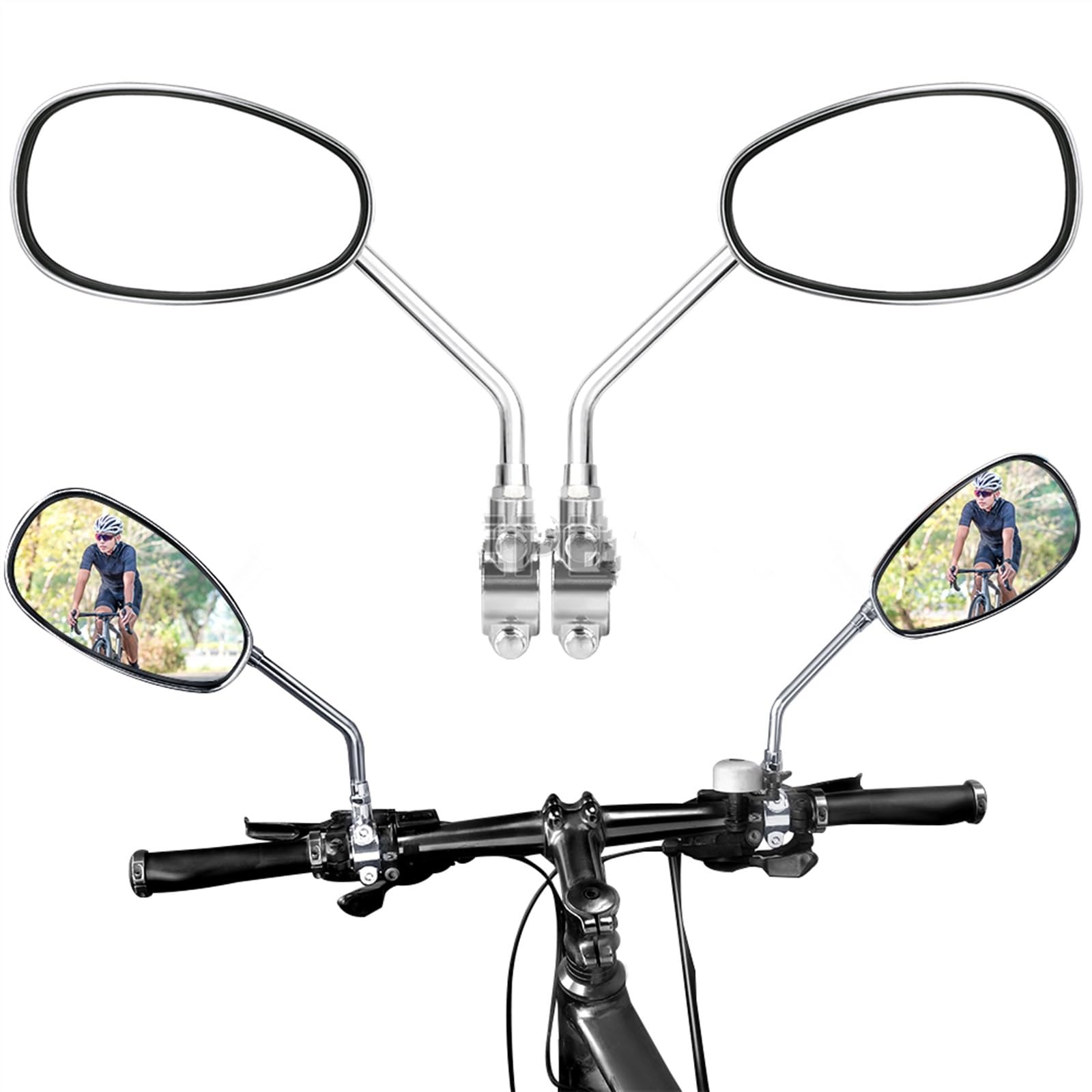Spiegel für Lenkerende Universal Fahrrad Spiegel Breite Palette Fahrrad Rückspiegel Radfahren Zubehör Drehen Fahrrad Spiegel Für E-bike Roller Motorrad Seitenspiegel Motorrad (Größe : 1Pcs Black-Clam