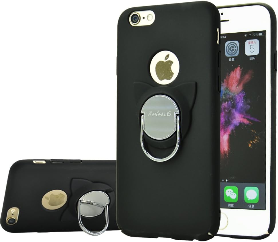 iPhone 6s Case,iPhone 6 Case with Ring Holder Kickstand,Cute Cat Rotating Ring Stand and Slim Thin Anti-Fingerprint Hard Case for iPhone 6/6s 4.7 inch (Black, iPhone 6/6s)