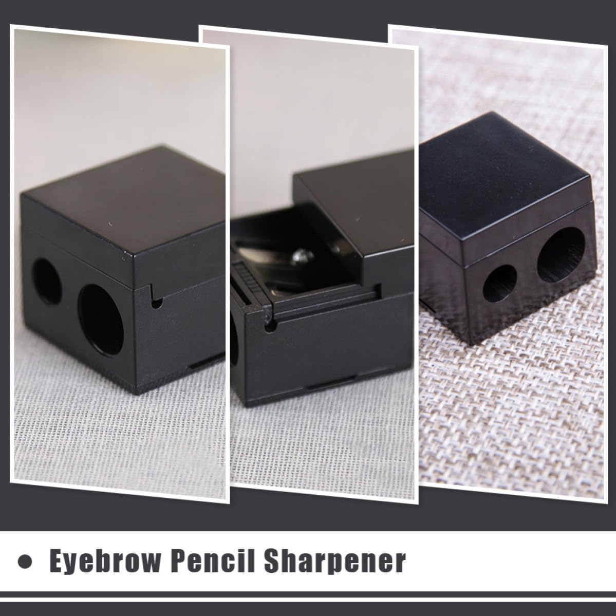Makeup Pencil Sharpener Use Black 6pcs for Double Hole Brow and Crayon | Plastic Body, Stainless Steel Blade, Manual Sharpening, Office and School