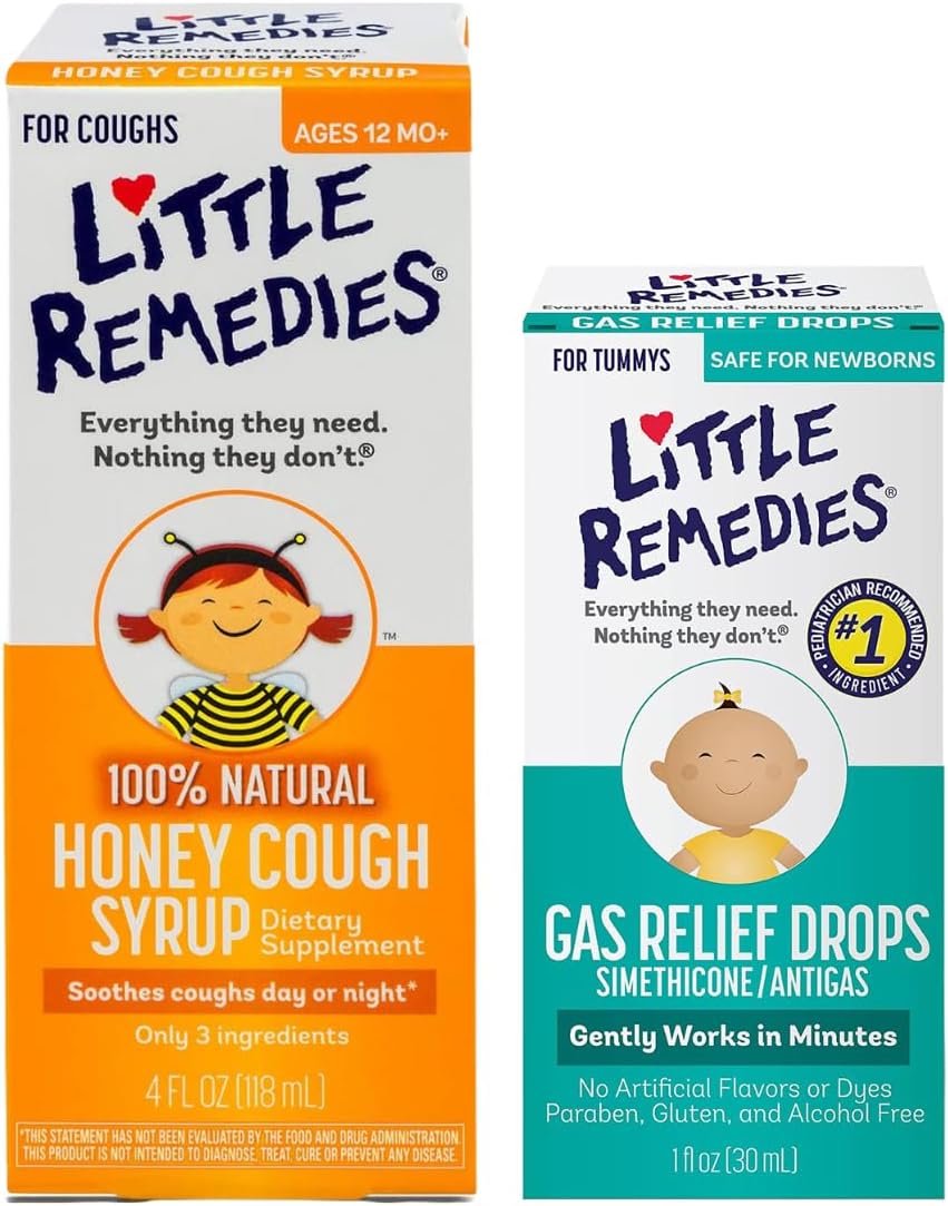 Little Remedies Gas Relief Drops, Natural Berry Flavor, Safe for Newborns, 0.5 fl oz and 1 Fl Oz (Honey Cough Syrup + Gas Relief Drops)