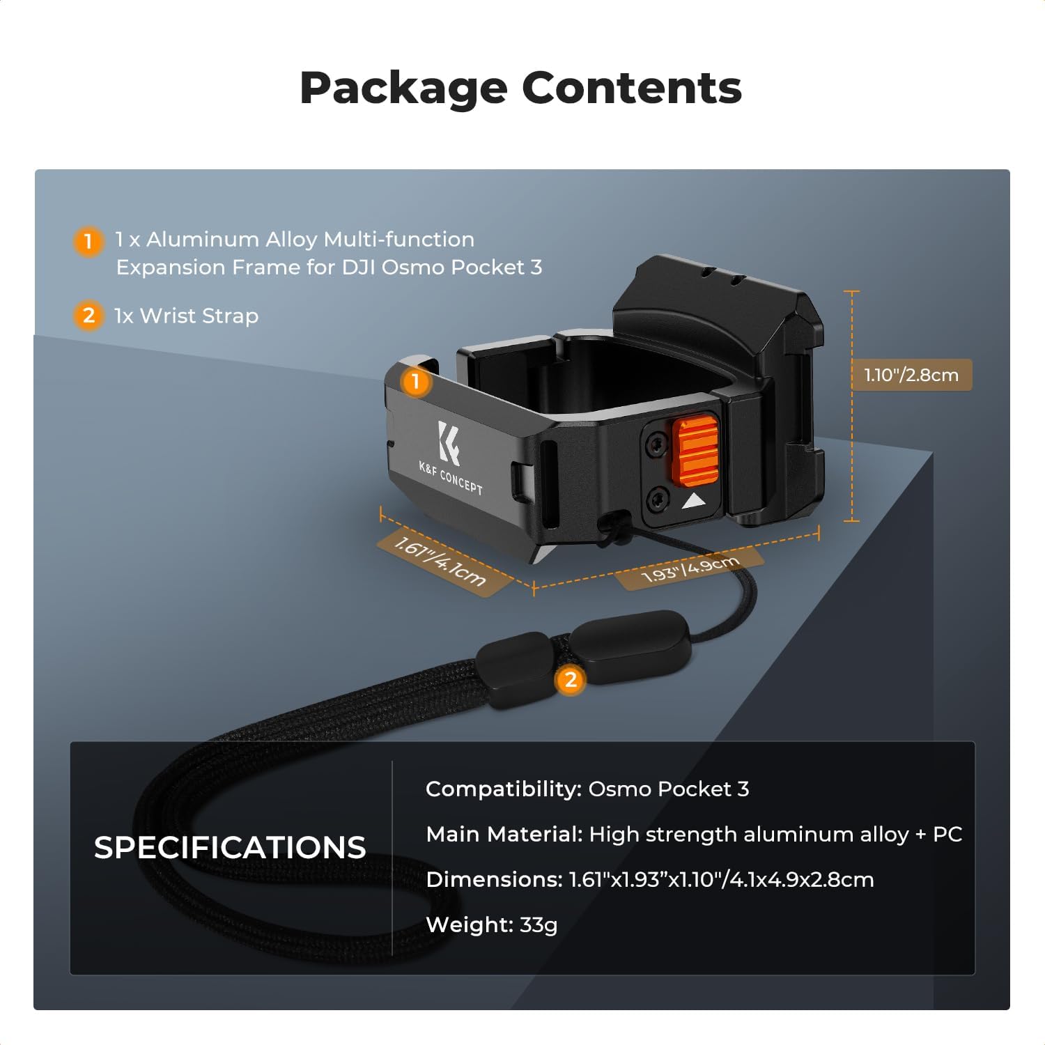 K&F CONCEPT Expansion Adapter Frame Accessories Compatible with DJI Osmo Pocket 3, Aluminum Alloy Action Camera Protective Cage, Metal Bracket Mount with 1/4" Screw Holes/Gopro Adapter/Cold Shoe