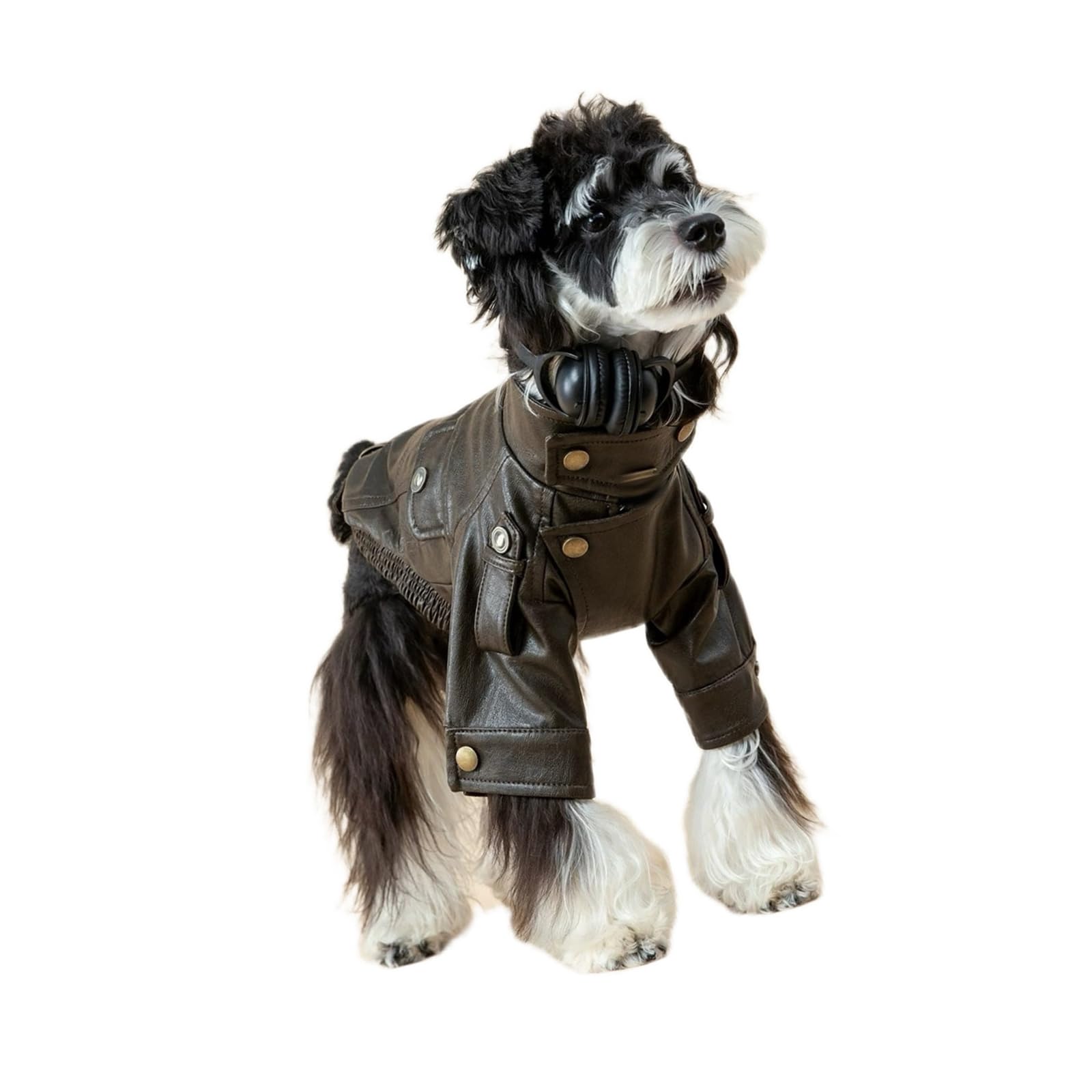 Abrigo para moteros de mascotas pequeñas con botones de metal y acabados textiles premium