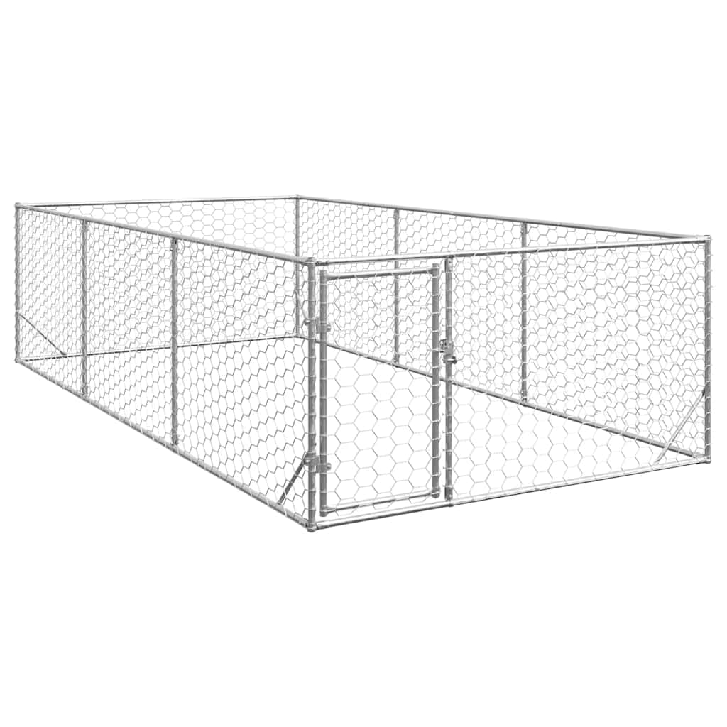 vidaXL Perrera de Exterior Puerta Acero galvanizado Plateado 2x4x1 m, Jaula para Perros al Aire Libre, Jaula para Perros Grande, Corral para Perros al Aire Libre