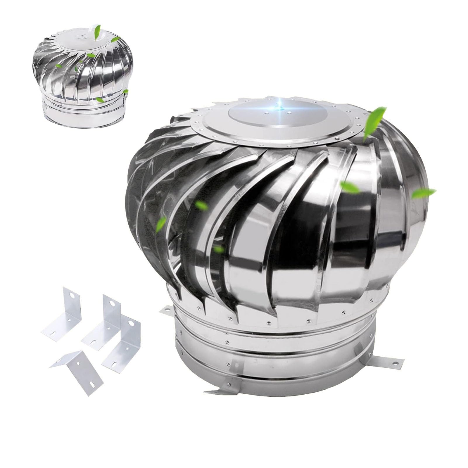 PFXNGMS 3~23.6 in Rotating Chimney Vent Cap, 304 Stainless Steel Spinner Chimney Cap, Roof Turbine Ventilator for Outside, Stove Pipe Top Rain Cover, Fireplace Chimney Cowl(40 cm/15.8 in)