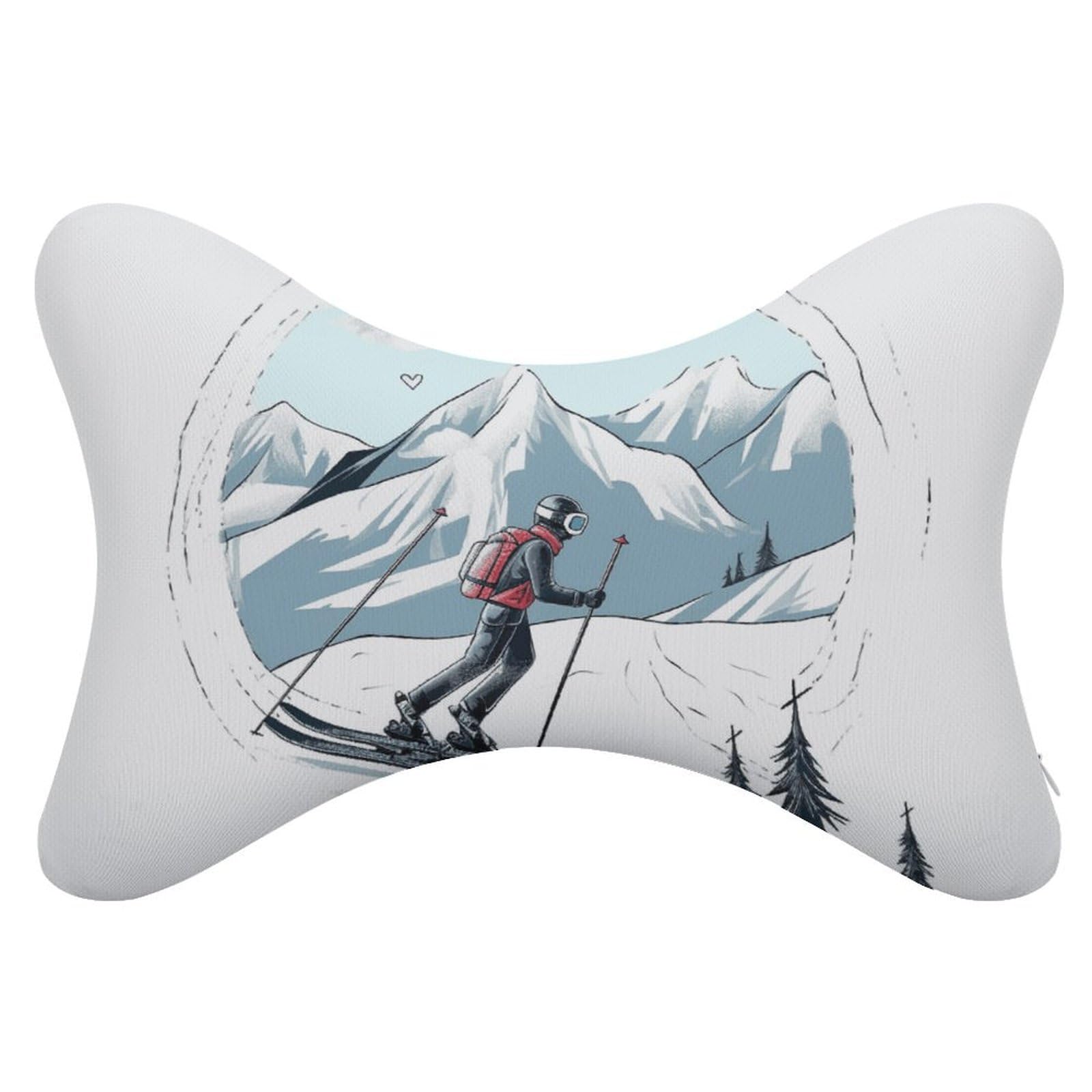 FekiLoot Skiing Theme Car Headrest Set of 2,Softness Memory Foam Car Neck Pillow with Breathable Removable Cover Car Neck Support Pillow Ergonomic for Driving, Office