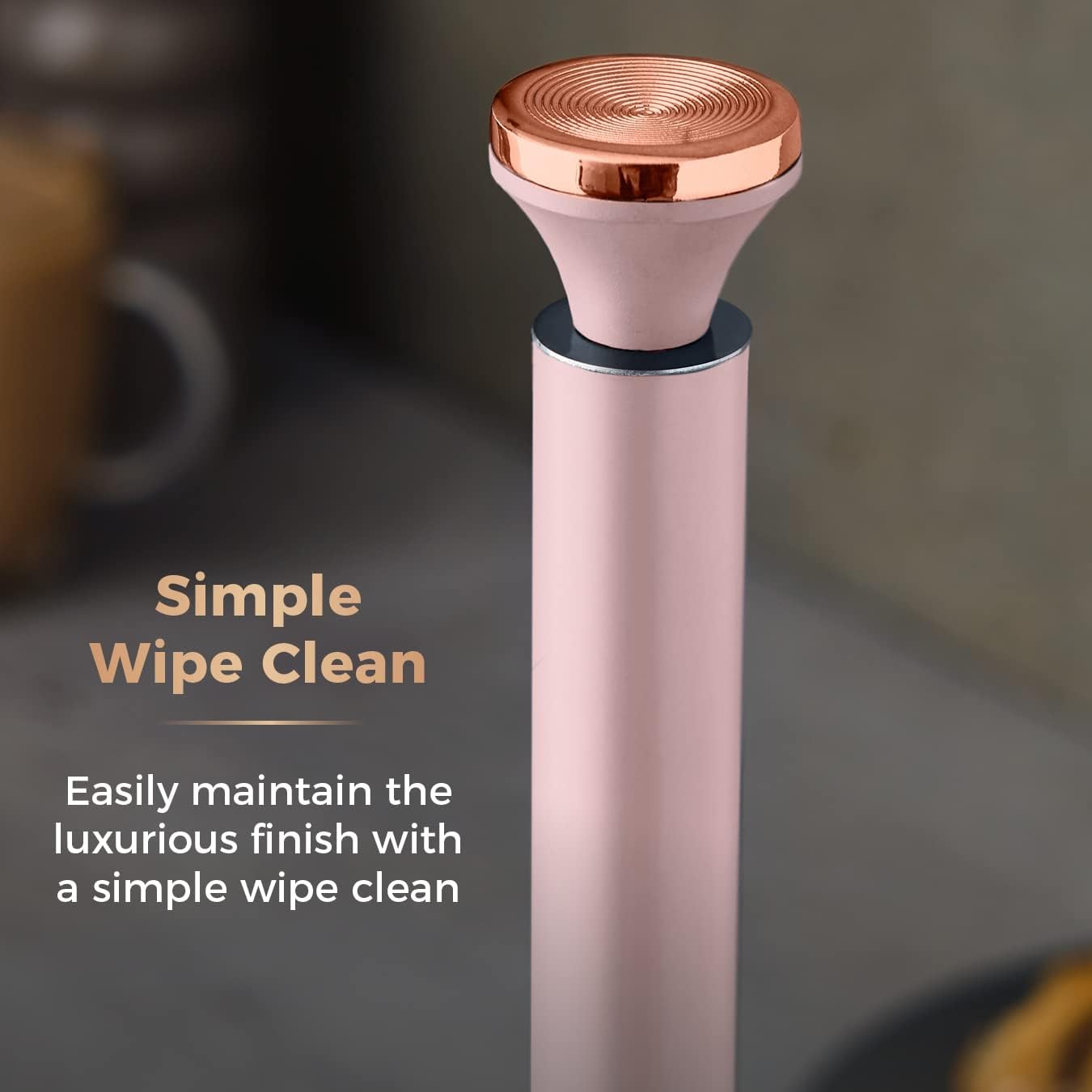 Tower T826133PNK Cavaletto Towel Pole Kitchen Roll Holder with Soft Underliner, Marshmallow Pink and Rose Gold