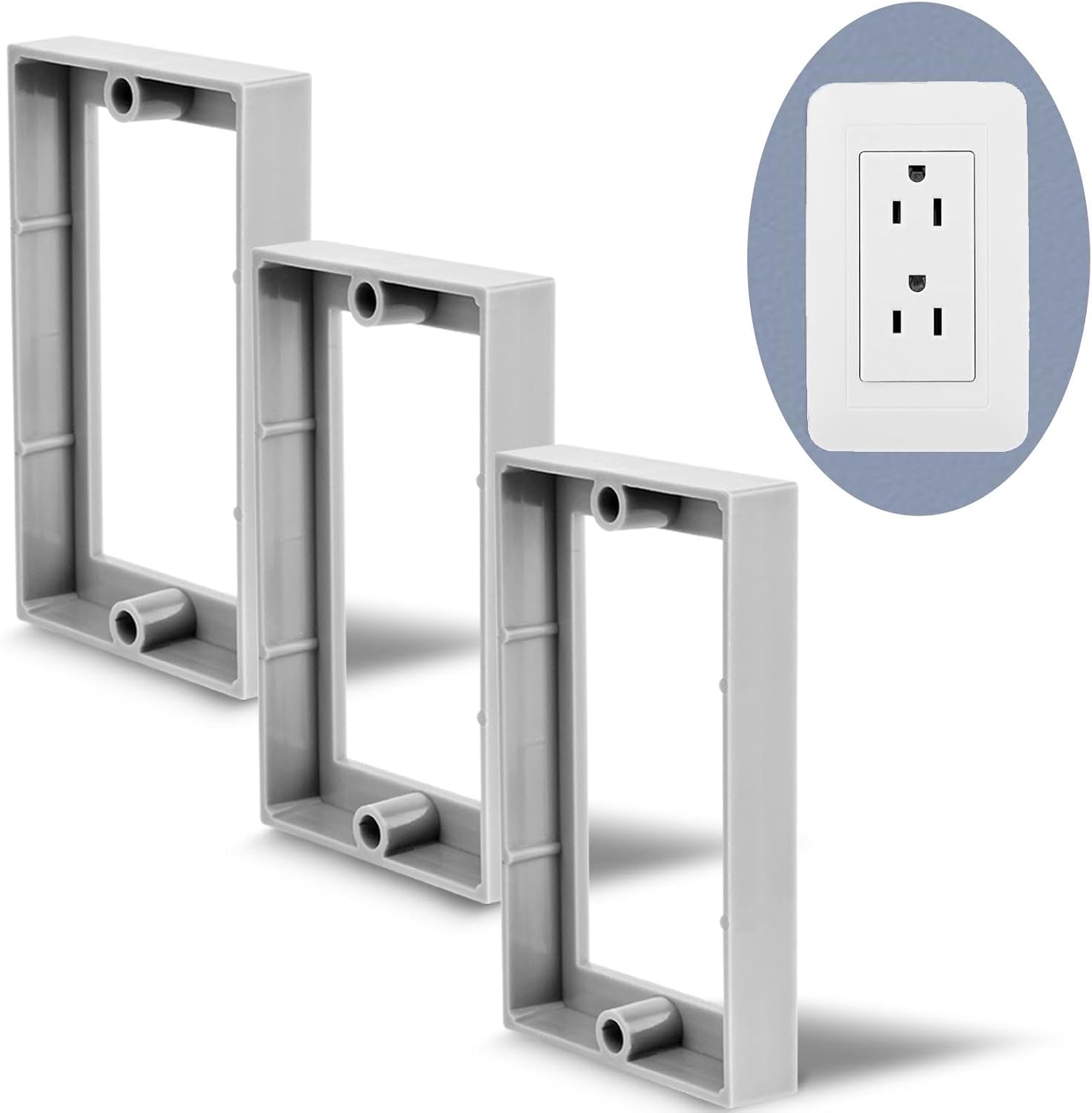 Tookie 1/2" Receptacle Outlet Box Extender, 3pcs Single Gang Electrical Outlet Extender, Shallow Surface Box Extender, for Electrical Box and Electrical Outlet Switches(Silver)