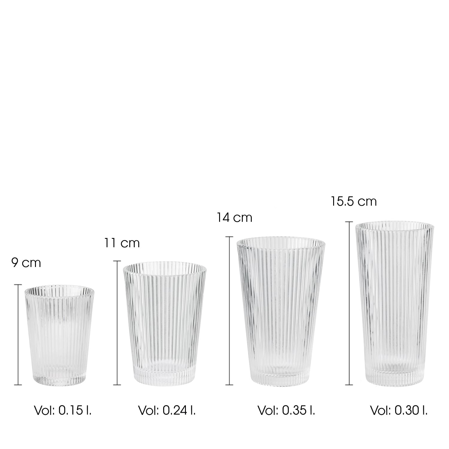 Stelton Pilastro - Juego de vasos de agua acanalados, aptos para lavavajillas, apilables, para bebidas calientes y frías, 150 ml, juego de 6